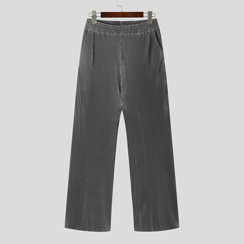 (image for) INCERUN Men Pants Comfy Loose Fit Straight Leg Designer Textured Casual Mopped Trousers Daily Black Pants Casual Gray Pants Fashion White Pants