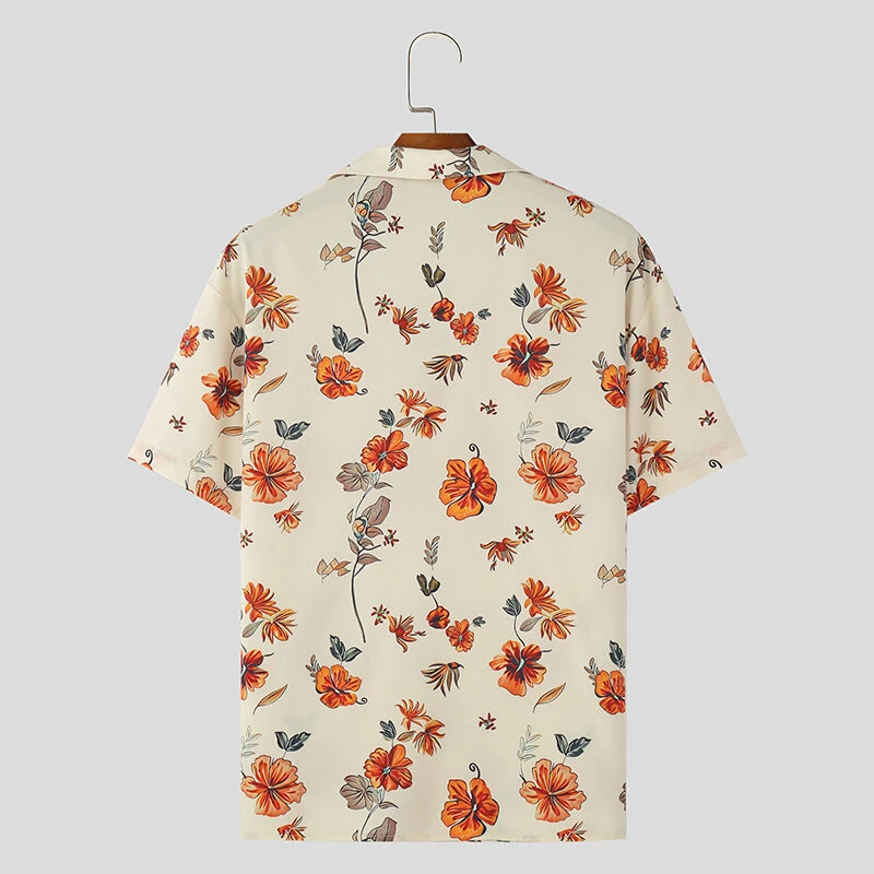 (image for) INCERUN Mens Fashion Hawaiian Beach Style Floral Print Short Sleeve Shirt