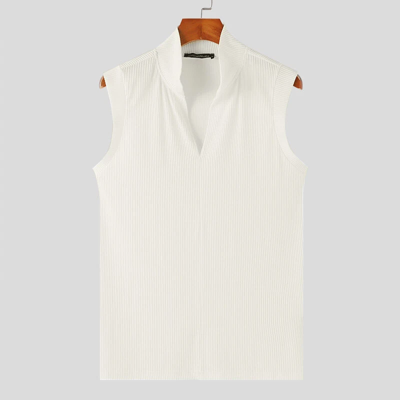 (image for) INCERUN Mens Solid Knit Textured Notched Neck Vest Elastic Sleeveless Tank Top for Male